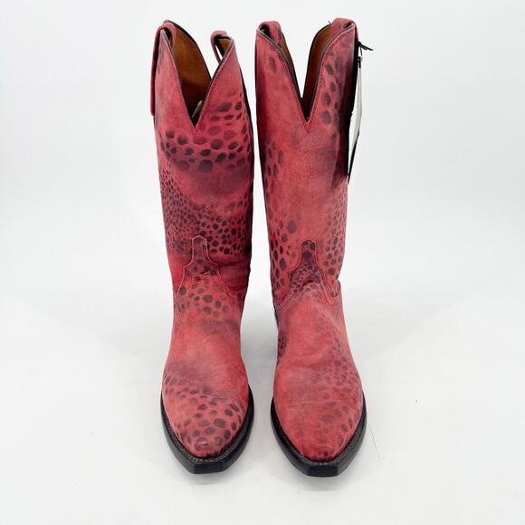 Lucchese Women’s 8 Pink Suede Cheetah Print Snip Toe Western Cowgirl Boots - Picture 5 of 12